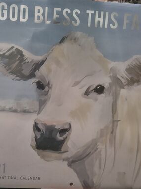 God Bless This Farm Cow Wall Calendar - Blue & Cream